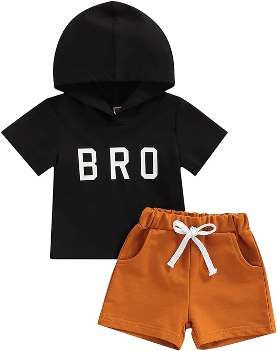 Photo 1 of Infant Baby Girl Boy Summer Clothes Toddler Crewneck Short Sleeve Letter Print T-shirt+Solid Casual Shorts Outfit   size 100