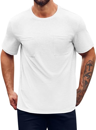Photo 1 of    LARGE    Runcati Mens Short Sleeve T Shirt Casual Crewneck Lightweight Regular Fit Summer Basic Tee Shirts with Pockets