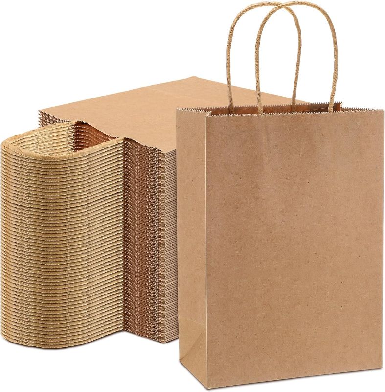 Photo 1 of 200 Pcs Small Paper Bags Kraft Bags with Handles 5.91 x 3.15 x 8.27 Inch Mini Kraft Gift Bag Shopping Bag for Birthday Party Favor Shopping Business Goody Bags(Brown)
