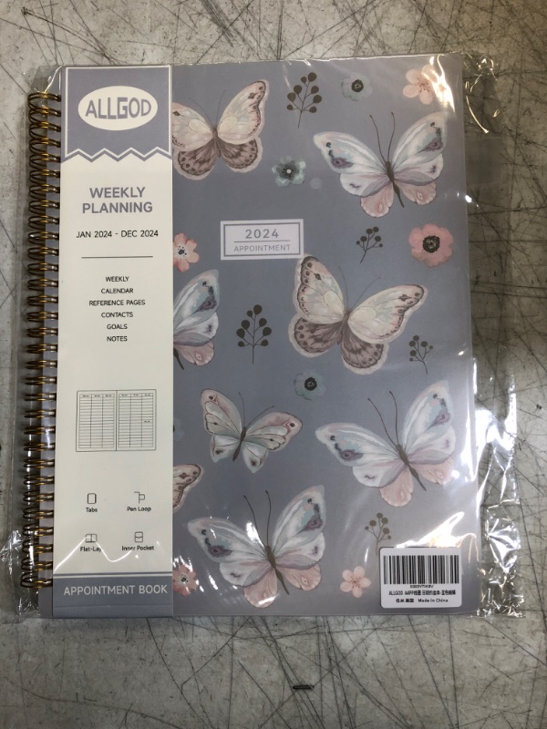 Photo 2 of 2024 Appointment Book 15 Minute Interval Hourly Planner from Jan 2024-Dec 2024 with Calendar,8.5 x 11 Weekly & Monthly Planner with Spiral Bound, Monthly Tabs, Pocket(Blue Butterfly, A4)