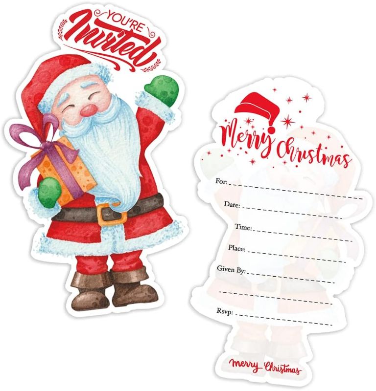 Photo 1 of 15 Sheets Santa Claus Invitation Cards with with 15 Envelopes?Christmas Party Invitation Cards?Christmas Shaped Fill-In Invitations?Christmas Party Supplies

