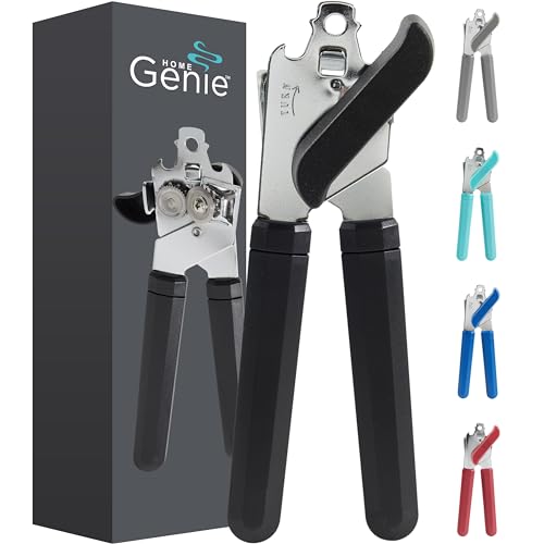 Photo 1 of ++PACK OF 2++ Home Genie Stainless Steel Blade and Rust Resistant Manual Can Opener, HandHeld Easy Turn Knob, Smooth Edge Cut on Lids, Large Handles with Bottle Top (RED AND BLACK)