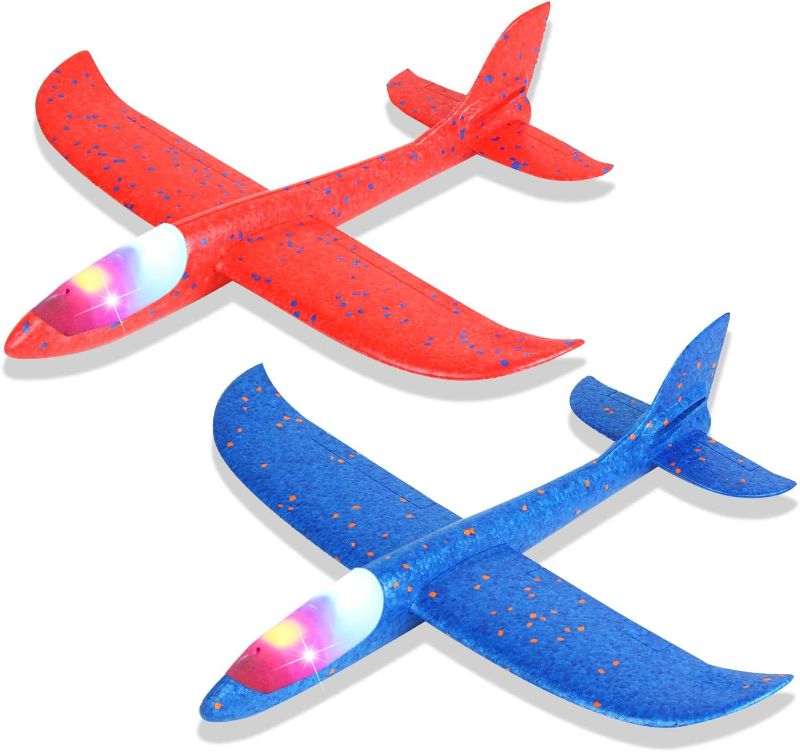 Photo 1 of CCINEE 2 Pack LED Airplane Toys, 17.3 inch Large Throwing Foam Plane with Flashing Lights, 2 Flight Mode Glider Plane Outdoor Flying Toy for Kids Boys Girls Outdoor Sport Party Favors
