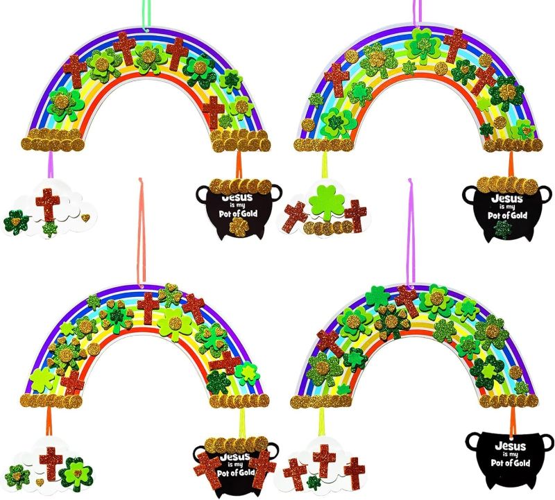 Photo 1 of 12 Sets St Patrick Day Rainbow Craft Kit Saint Patricks Religion Crafts DIY Shamrock Arts and Crafts Kits for Classroom Christian Activity Art Project
