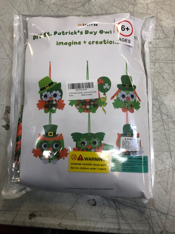 Photo 2 of 24 Sets Owl Shamrock Ornaments St. Patrick's Day Decorations Craft Kits Assorted Owl Four-Leaf Clover Lucky Shamrock Foam Stickers Pom-poms Google Eye for Kids Classroom Home Activity Gift Art Project