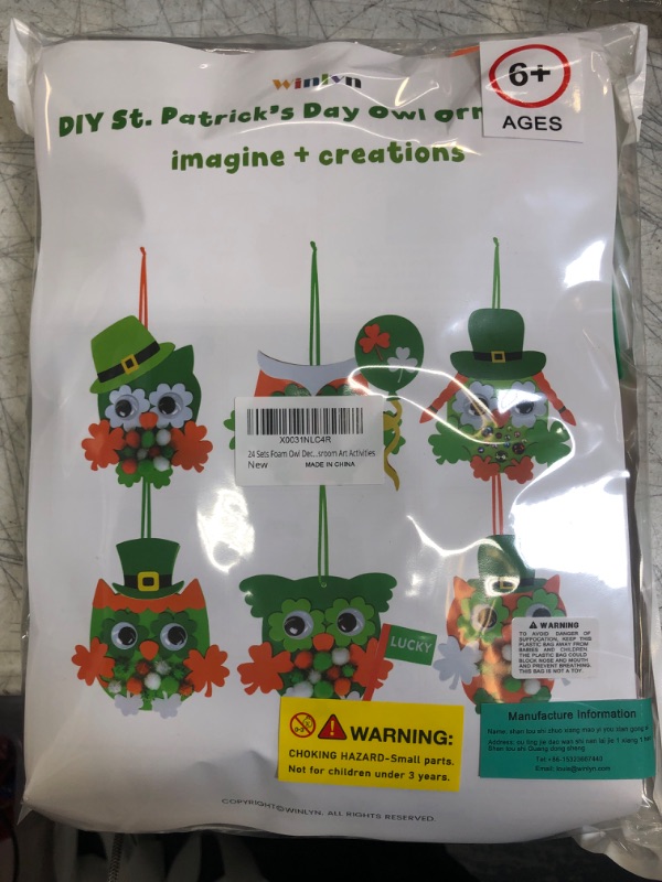 Photo 2 of 24 Sets Owl Shamrock Ornaments St. Patrick's Day Decorations Craft Kits Assorted Owl Four-Leaf Clover Lucky Shamrock Foam Stickers Pom-poms Google Eye for Kids Classroom Home Activity Gift Art Project