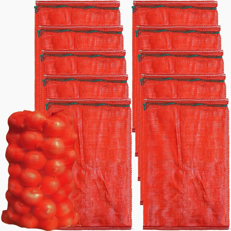 Photo 1 of 10 Pack Onion Potato Storage Bags, Extra Large Reusable Mesh Produce Bags, 60 lbs Washable Garlic Vegetable Hanging Storage Bags with Drawstrings (Red, 20'' x 32'')
