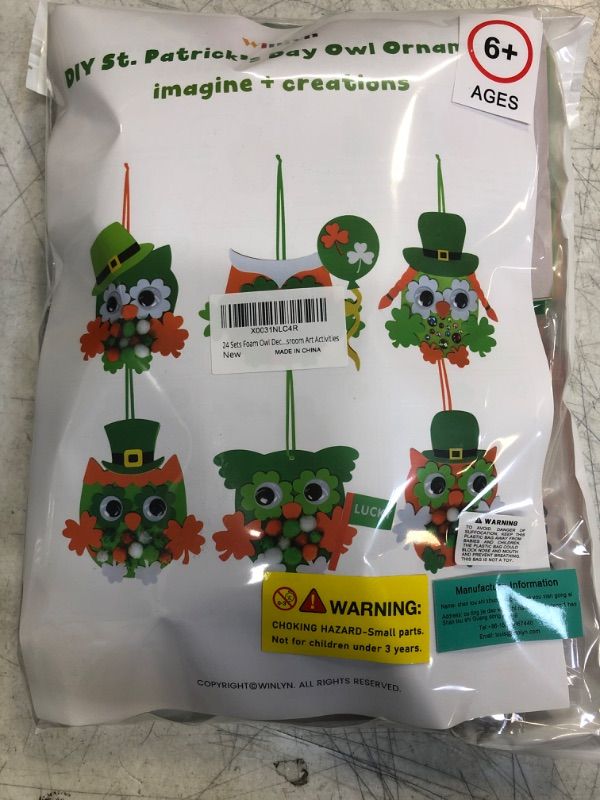 Photo 2 of 24 Sets Owl Shamrock Ornaments St. Patrick's Day Decorations Craft Kits Assorted Owl Four-Leaf Clover Lucky Shamrock Foam Stickers Pom-poms Google Eye for Kids Classroom Home Activity Gift Art Project