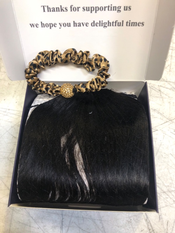 Photo 2 of Clip in Bangs - 100% Human Hair French Bangs for Women, Air Bangs Fringe with Temples Hairpieces, Curved Bangs for Daily Wear (Natural bangs, Brown Black)
