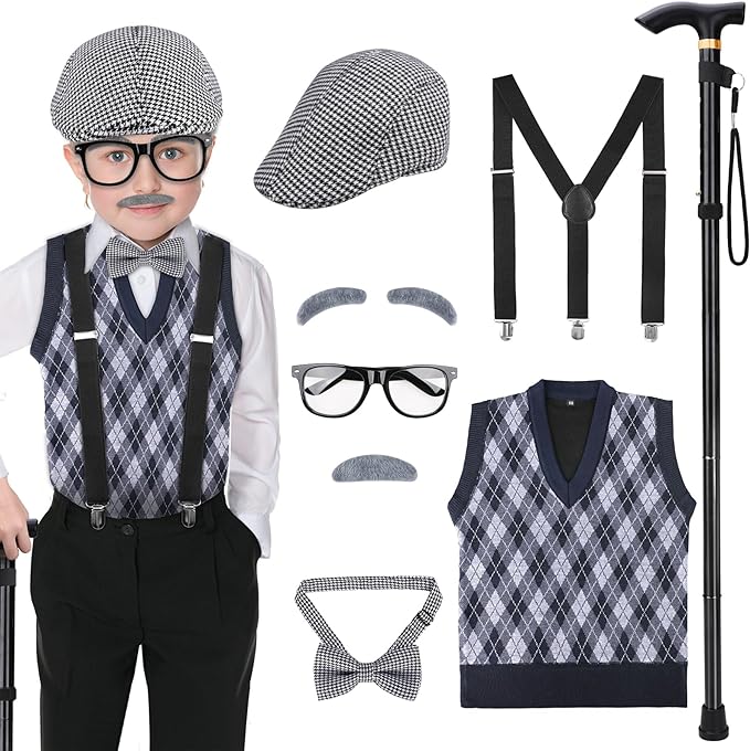Photo 1 of Old Man Costume for Kids - 100 Days of School Costume for Boys - Grandpa Costume Set 12Y
