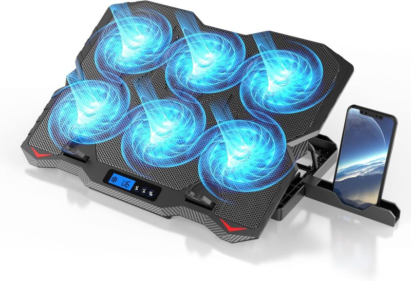 Photo 1 of Laptop Fan Cooling Pad, Laptop Cooler with 6 Quiet Fans for 12-15.6 Inch Laptop Cooling Stand, Cooling Pad for Gaming Laptop with 5 Height Adjustable, 2 USB Port & Phone Holder

