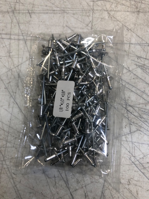 Photo 2 of 100pcs Large Flange Aluminum Blind Rivets (Silver),Steel Mandrel/Aluminum Body,for Sheet Metal Automotive and Furniture,Silver or Black (Silver, 1/8)
