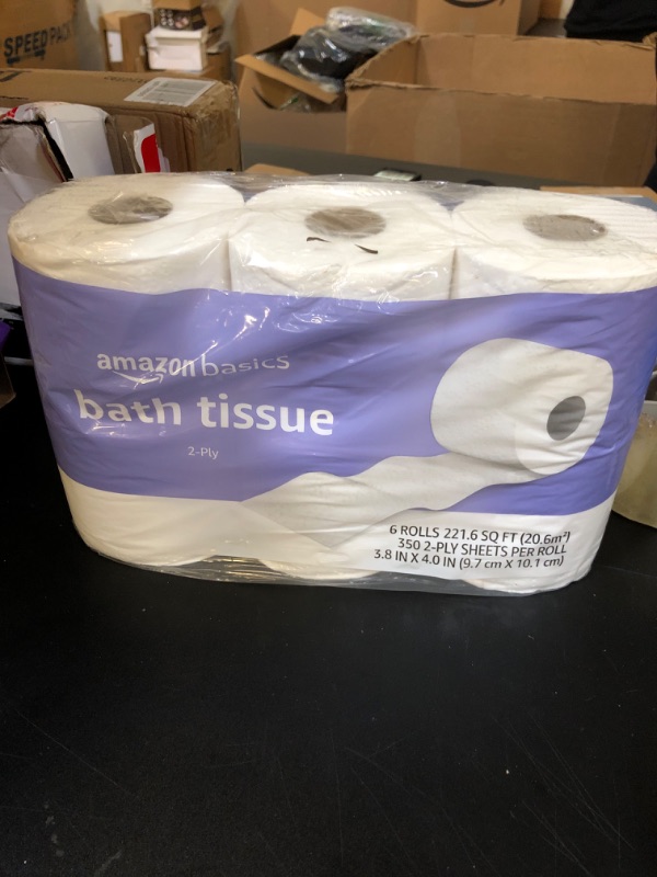 Photo 2 of Amazon Basics 2-Ply Toilet Paper 6 Rolls = 24 Regular Rolls, 350 Sheets, (1 Pack of 6), Unscented