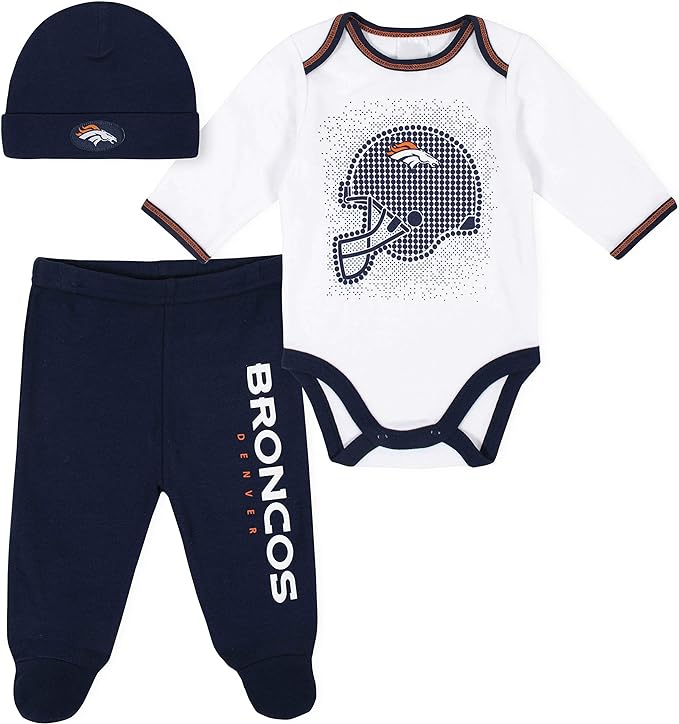 Photo 1 of Nfl Denver Broncos Baby Boys Bodysuit, Pant and Cap Outfit Set