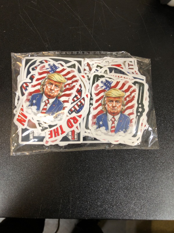 Photo 2 of 100pcs Donald Trump Stickers, Trump 2024 Stickers Trump Merchandise USA Flag Decals American Flag Aesthetic Vinyl Waterproof Stickers for Laotop Water Bottle Phone Luggage Skateboard…