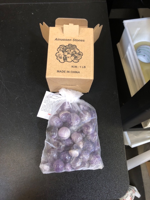 Photo 1 of Ainuosen 1LB Natural Polished Tumble Crystals Stones,Decorative Glass Pebbles Marbles for vase Filler,Plant Rocks for pots Indoor,Aquarium Gravel for Fish Tank Decor(Amethyst 0.6-0.8in)