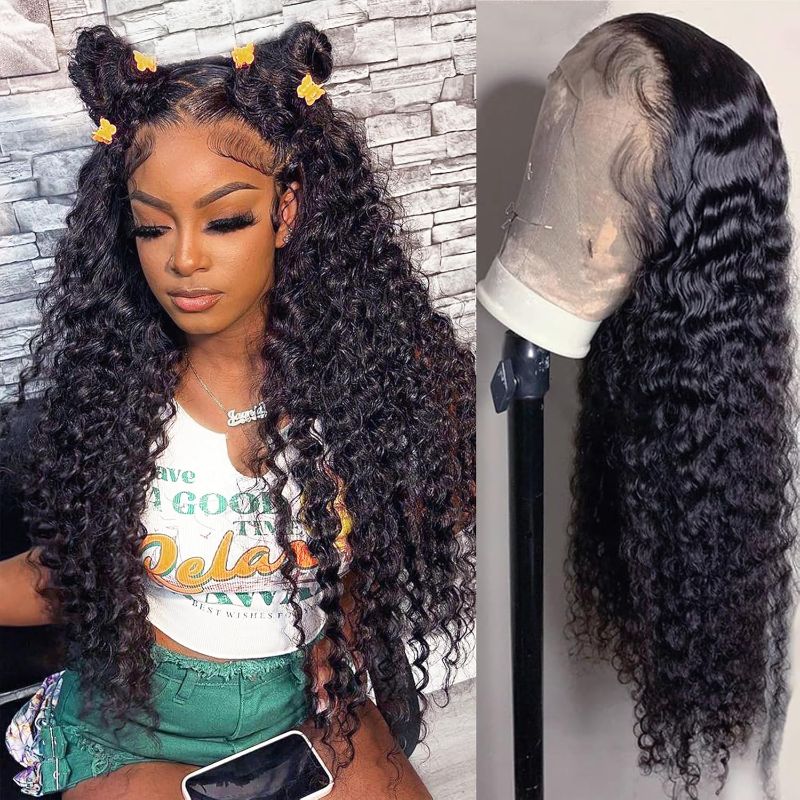 Photo 1 of 13x4 Deep Wave Lace Front Wigs Human Hair Pre Plucked 22 Inch