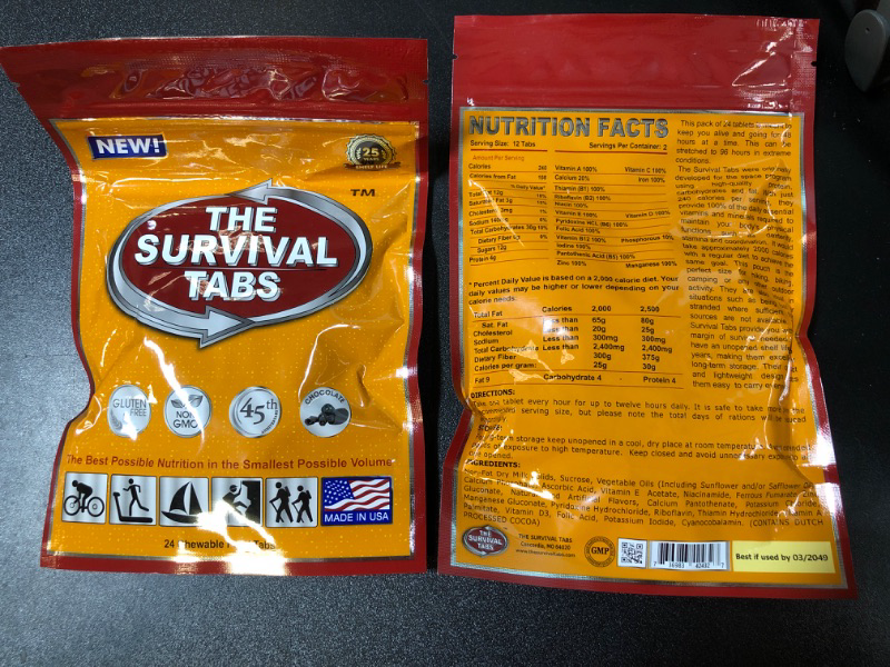 Photo 2 of 2 Pack of 24 Survival Tabs Emergency Food Supply Chocolate 2049!
