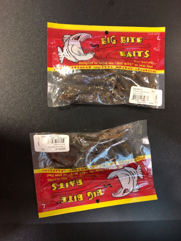 Photo 2 of 2 packs of 7 BIG BITE BAITS 4" Swimming Craw Tube/Mossy Pumpkin (7 Pack)