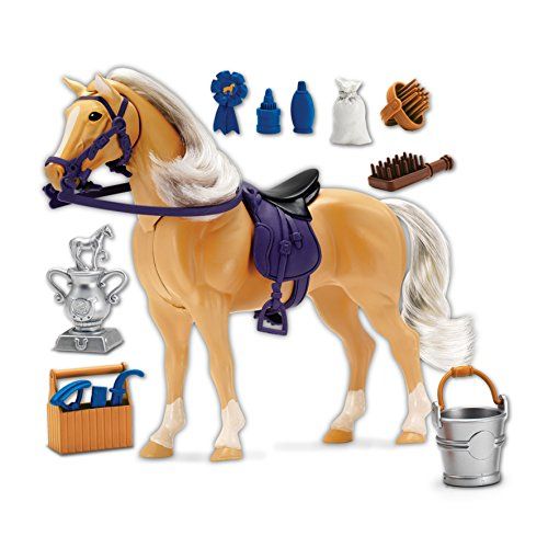 Photo 1 of Blue Ribbon Champions Palomino Horse with Moveable Head Realistic Sound and 14 Grooming Accessories Perfect Accessory for Any Doll Ages 3 and up
