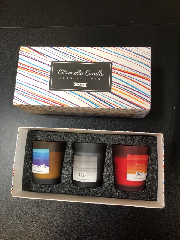 Photo 2 of Candles for Home Scented, 3 Pack Frosted Glass Jar Soy Candles, Smoked Vanilla & Rose & Oak Blossom Aromatherapy Candle Gift Set Bath and Body Works Candles