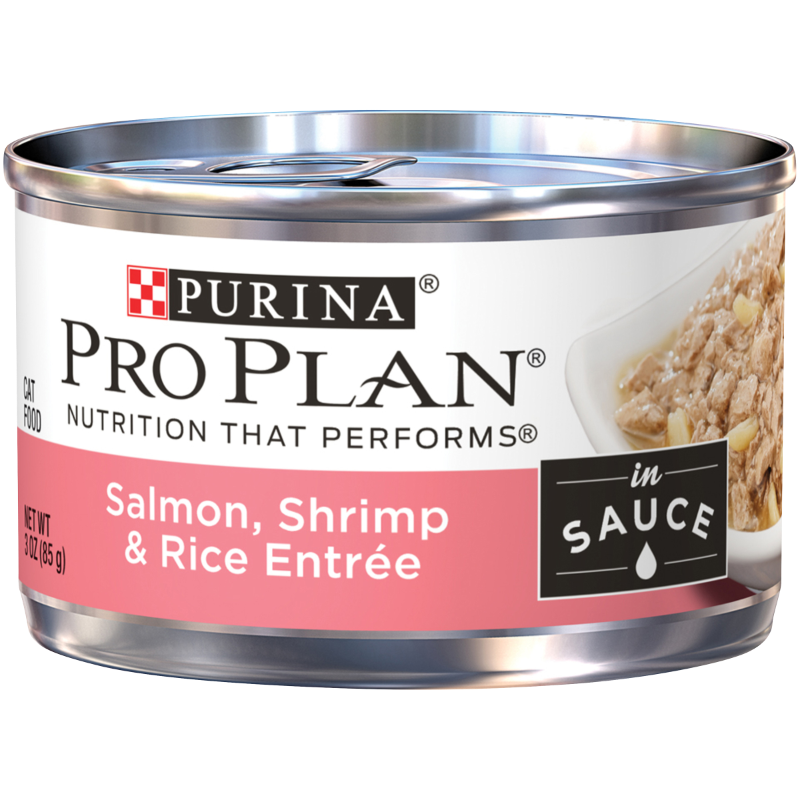 Photo 1 of (24 Pack) Purina Pro Plan Pate Gravy Wet Cat Food COMPLETE ESSENTIALS Salmon Shrimp & Rice Entree in Sauce 3 Oz. Pull-Top Cans EXP DEC 2025
