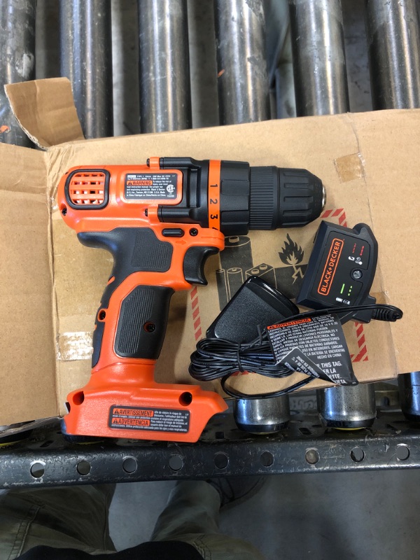 Photo 2 of BLACK+DECKER 20V MAX Cordless Drill and Driver, 3/8 Inch, With LED Work Light, MISSING BATTERY, Charger Included (LDX120C)
