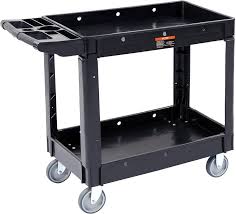 Photo 1 of 2-Shelf Utility Service Cart 550 lbs. Plastic Rolling Utility Cart with 360° Swivel Wheels and Ergonomic Storage Handle


