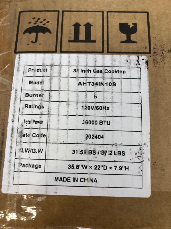 34 in. 5Burners Gas Cooktop in Stainless Steel with Propane Gas