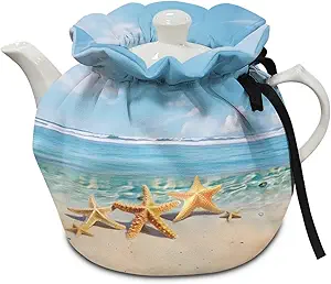 Photo 1 of Beach Starfish Teapots Cover Cozy Insulated Kettle Cover Tea Cosy Kitchen Tea Pot Dust Cover Blue Breakfast Pot Cover Teapots Warmer Cover with Elastic Band