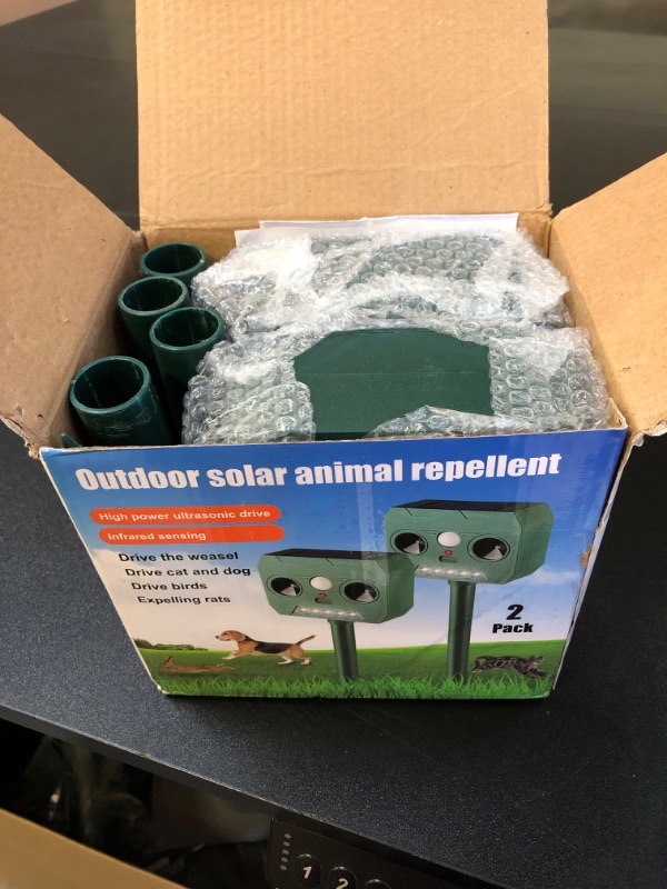 Photo 2 of 2 Pack Ultrasonic Animal Repellent Outdoor,Solar Cat Squirrels Deterrent with Motion Sensor & Flash Light,IP65 Waterproof Deer Repellent Devices Repellent for Backyard Lawn Orchard