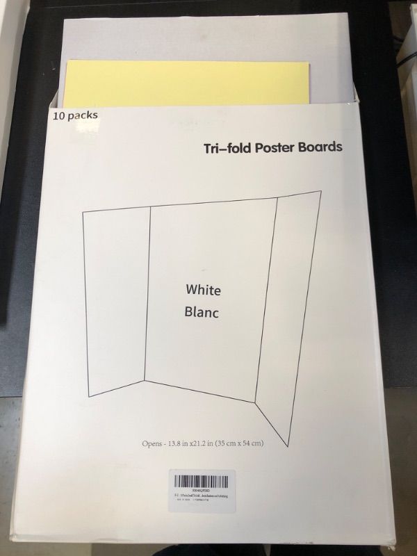 Photo 2 of 10 Pcs Small Trifold Poster Board 21.2x13.8 White Display Boards can be used for Presentations,Projects,Booths,Science Fairs,as Well as Offices,Poster Board with Double Sided Tapes and Cardboard