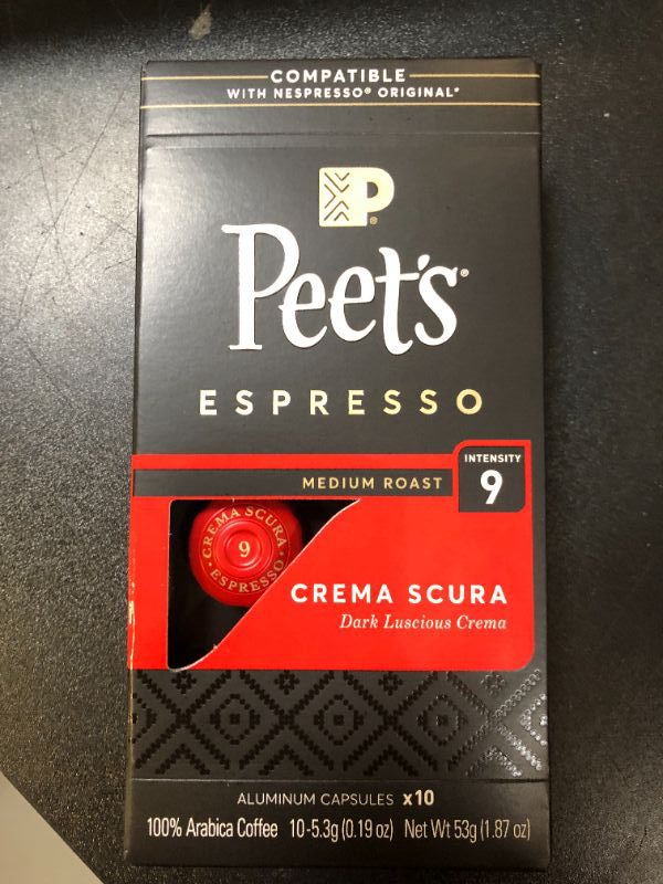 Photo 2 of Peet's Coffee, Medium Roast Espresso Pods, Crema Scura Intensity 9, 10 Count (1 Box of 10 Espresso Capsules) Crema Scura (Intensity 9) 10 Count (Pack of 1) AUG 2024