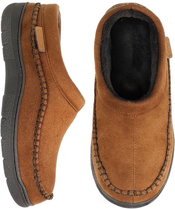 Photo 1 of Zigzagger Men's Slip On Moccasin Slippers, Indoor/Outdoor Warm Fuzzy Comfy House Shoes, Fluffy Wide Loafer Slippers - SIZE 11-12