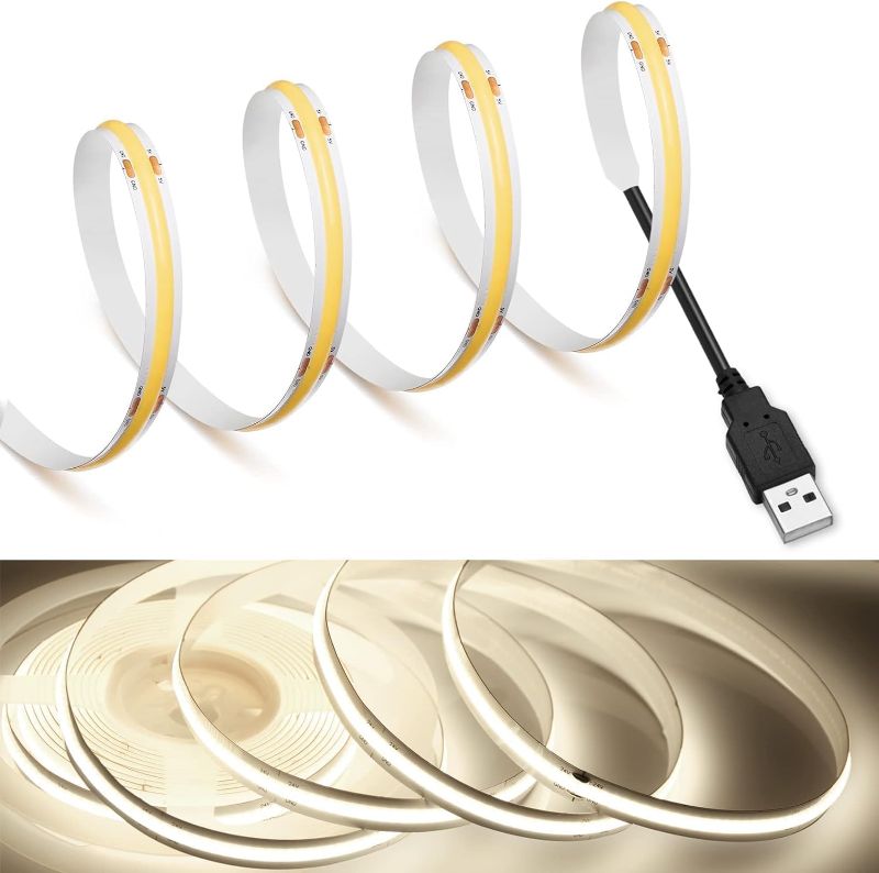 Photo 1 of MDee?COB LED Strip 4000K Nature White USB Powered 5V Flexible LED Tape Lights with USB Connector CRI 90+ 800LM/m 320LEDs/m for Indoor and Outdoor Décor?4000K Nature White 3.28ft/1m?
