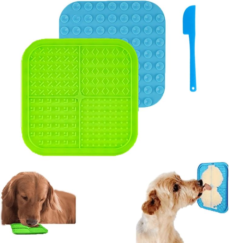 Photo 1 of 2 Pack Licking Mat for Dogs and Cats, Slow Feeder Silicone Frozen Treat Lick Pads with Suction Cups for Butter Food Yogurt Peanut - Large Sized
