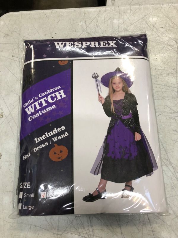 Photo 2 of WESPREX Cauldron Witch Costume Set for Girls with Hat & Magic Wand Medium