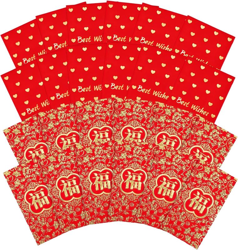 Photo 1 of 36PCS Chinese Red Envelopes, Chinese New Year Hong Bao Packet Red Gold Lucky Money Pockets 6.6x3.5 Inch for New Year Spring Festival Wedding Birthday Supplies
