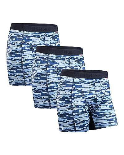 Photo 1 of DANISH ENDURANCE Men's Sports Boxers 3 Pack, Breathable, Soft, Quick Dry, Blue Camouflage, Large
