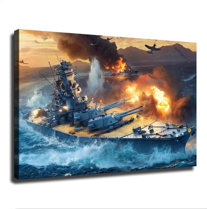 Photo 1 of Yamato Battleship Military World Warships Posters Canvas Print Wall Art Modern Picture Home Bedroom Living Room Foyer Aesthetic Decor Gifts (08×12inch-No Framed)
