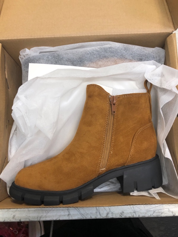 Photo 2 of Coutgo Girl's Chelsea Ankle Boots Winter Suede Side Zipper Lug Sole Booties(Toddler/Little Kid/Big Kid) 2 Little Kid Brown