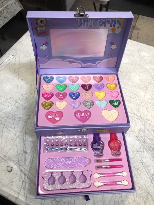 Photo 2 of Kids Makeup Kit for Girl, Washable Makeup Kit for Kids W/Mirror, Non Toxic Pretend Makeup for Little Girl,Princess Cosmetic Girls Toys, Valentines Day Gifts for Little Girls Age 3+ light Purple-36Pcs Kids Makeup Kit