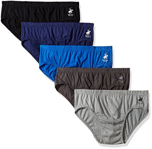 Photo 1 of Beverly Hills Polo Club Men's 5 Pack Low Rise Brief, Navy, Dark Shadow, Grey, Bright Blue, Black, Large
