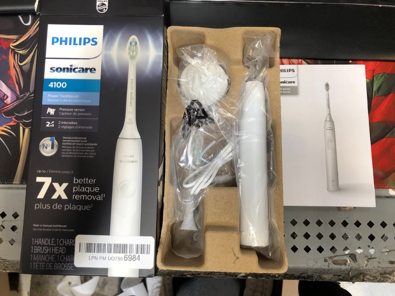 Photo 2 of +++DAMAGED BOX+++ Philips Sonicare 4100 Power Toothbrush, Rechargeable Electric Toothbrush with Pressure Sensor, White HX3681/23 White New 4100