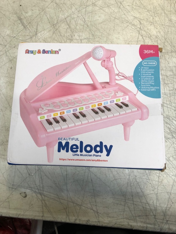 Photo 3 of Amy and Benton Toddler Piano Toy Keyboard Pink for Girls Birthday Gift 1 2 3 4 Years Old Kids 24 Keys Multifunctional Toy Piano