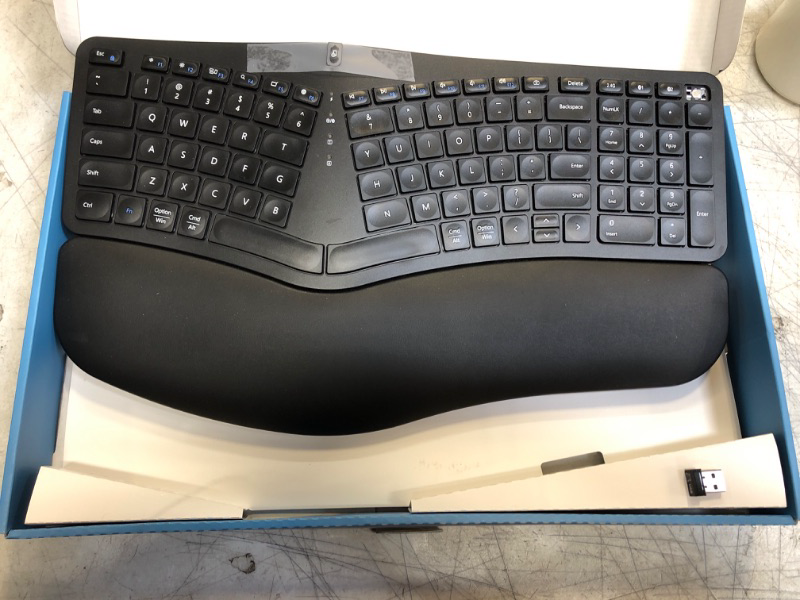 Photo 2 of +++MISSING A PIECE OF THE KEYBOARD+++ EDJO Ergonomic Wireless Keyboard Rechargeable, Bluetooth/2.4G Wireless Keyboard with Cushioned Wrist Rest, Multi-Device, Split Design, for Windows/Mac/Android/iOS
