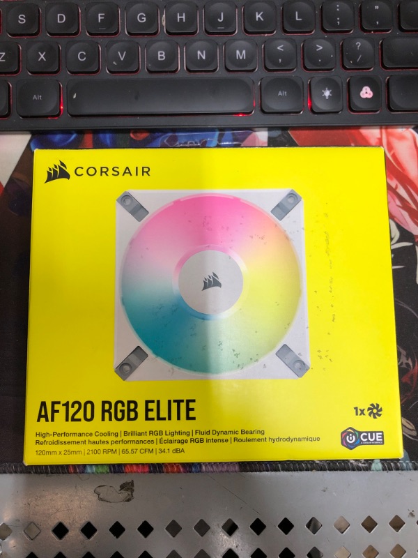 Photo 2 of SEALED Corsair iCUE AF120 RGB Elite 120mm PWM Fan - Eight RGB LEDs - AirGuide Technology - Fluid Dynamic Bearing - Zero RPM Fan Mode - CORSAIR iCUE Software Compatible - White AF RGB ELITE Single (120mm) White