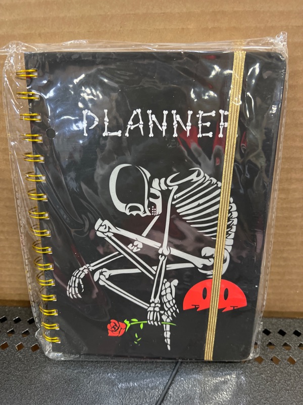 Photo 2 of 2024 Planner, 12-Month Weekly Monthly Planner from JAN.2024 to DEC.2024, 8.4" X 6", Planner Notebook with Spiral Bound, Stickers & Sticky Index Tabs, Thinker Skull Black - 02