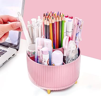 Photo 1 of Mprocen Desk Pencil Pen Holder 5 Slots 360° Rotating Desk Storage Organizers Stationery Cute Supplies Cup Pot for School Art Supply