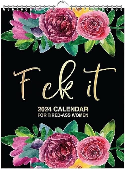 Photo 1 of 2024 Wall Calendar for Tired Women, Funny Word Planner Monthly Calendar?Flower Calendar Memo 12 Month, Funny Novelty Monthly Planner Spiral Bound, Home Office Hanging Calendar 8.5 * 11 inch (1 PC)